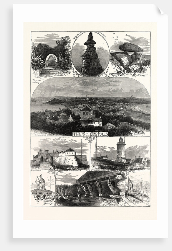 Sketches in the Scilly Isles, 1874. Chrysalis Rock, Star Castle, St. Agnes Lighthouse, Summer House, Tresco Abbey by Anonymous