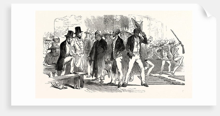 The War in Kaffirland: Muster of the Malay Volunteers in the Main Barracks, Cape Town, May 6, South Africa, 1846. by Anonymous