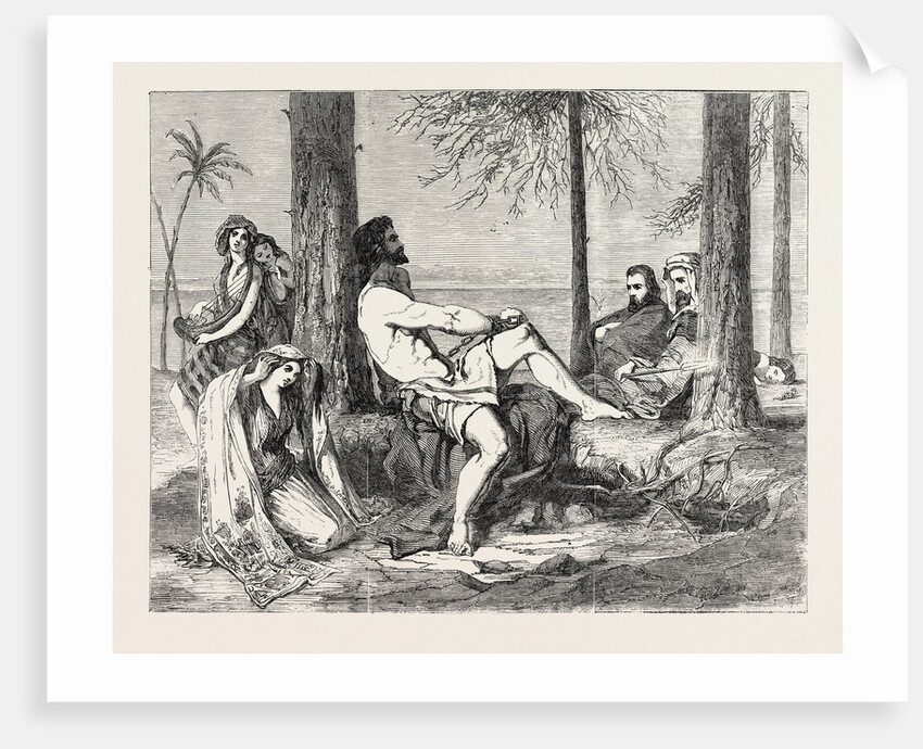 Historical Painting, Delilah Asking Forgiveness of Samson. 1851 by Anonymous