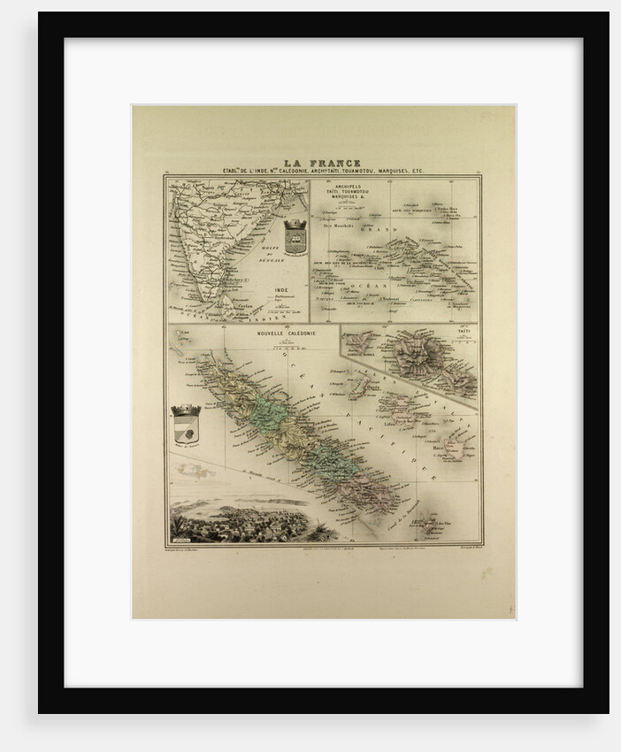 Map of India New Caledonia Tahiti Tuamotu Archipelago Marquesas Islands 1896 by Anonymous