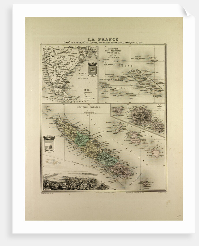 Map of India New Caledonia Tahiti Tuamotu Archipelago Marquesas Islands 1896 by Anonymous