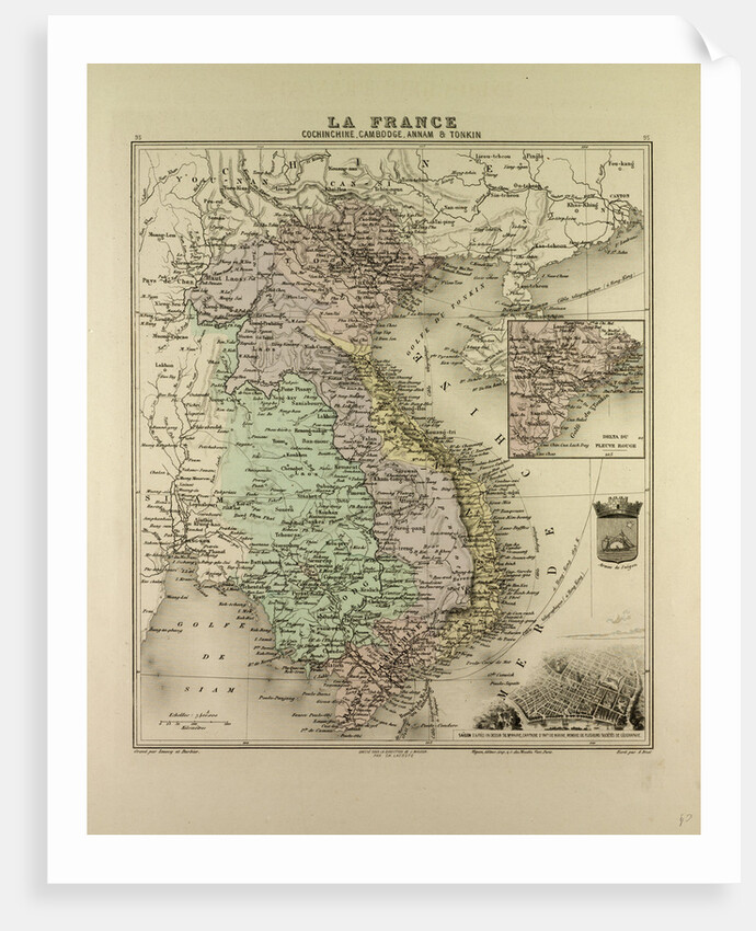 Map of Vietnam Cambodia Thailand Laos 1896 by Anonymous