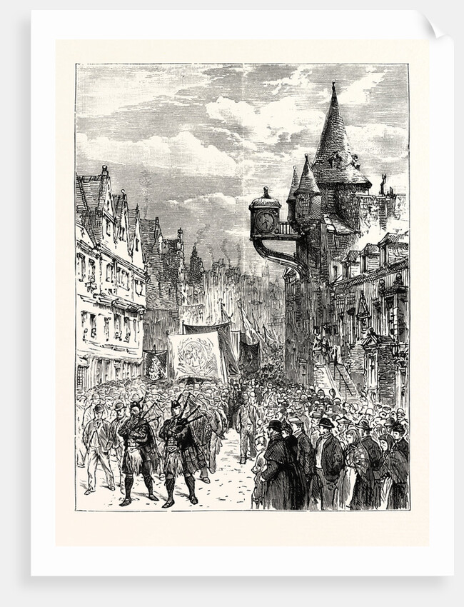 The Railway Strikes in Scotland: A Procession of Strikers Passing Down the Canongate Edinburgh by Anonymous