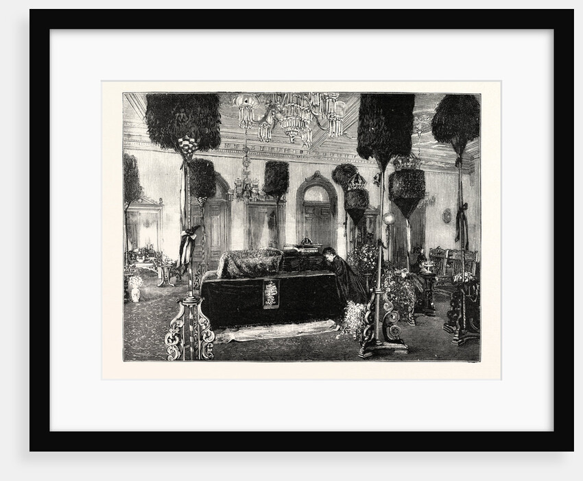 The Queen Dowager Kapiolani Kneeling Beside Her Husband's Coffin in the Palace at Honolulu by Anonymous