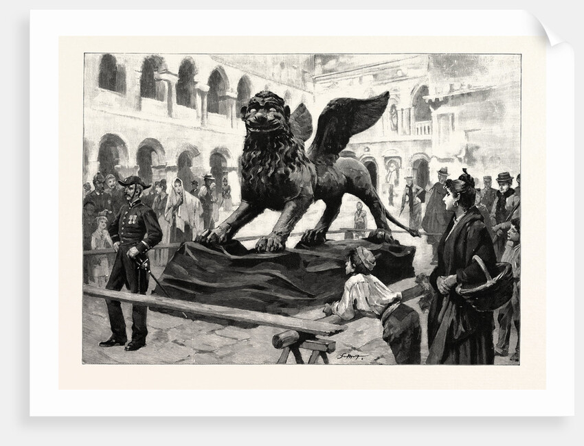 The Winged Lion of St. Mark Lying in the Piazzetta San Marco Venice Italy after Being Taken Down for Repairs by Anonymous