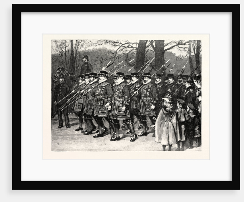 On the Way to Her Majesty's Drawing Room: The Yeomen of the Guard Marching Down the Mall UK by Anonymous