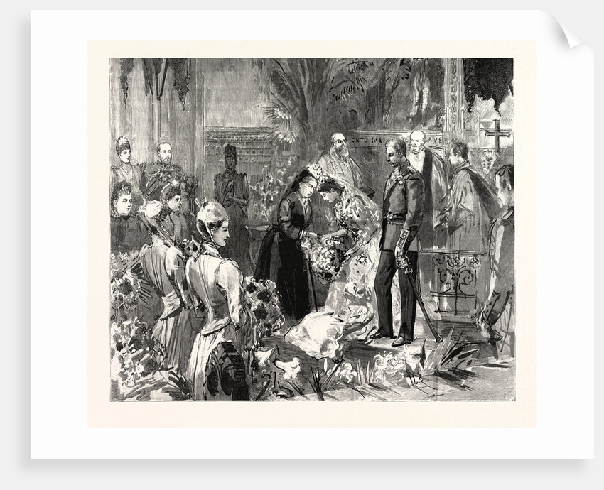 The Marriage of Miss Ponsonby at the Guards' Chapel Wellington Barracks: Her Majesty Congratulating the Bride after the Ceremony by Anonymous