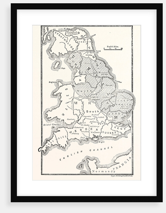 Map of England Showing the Anglo-Saxon Kingdoms and Danish Districts by Anonymous