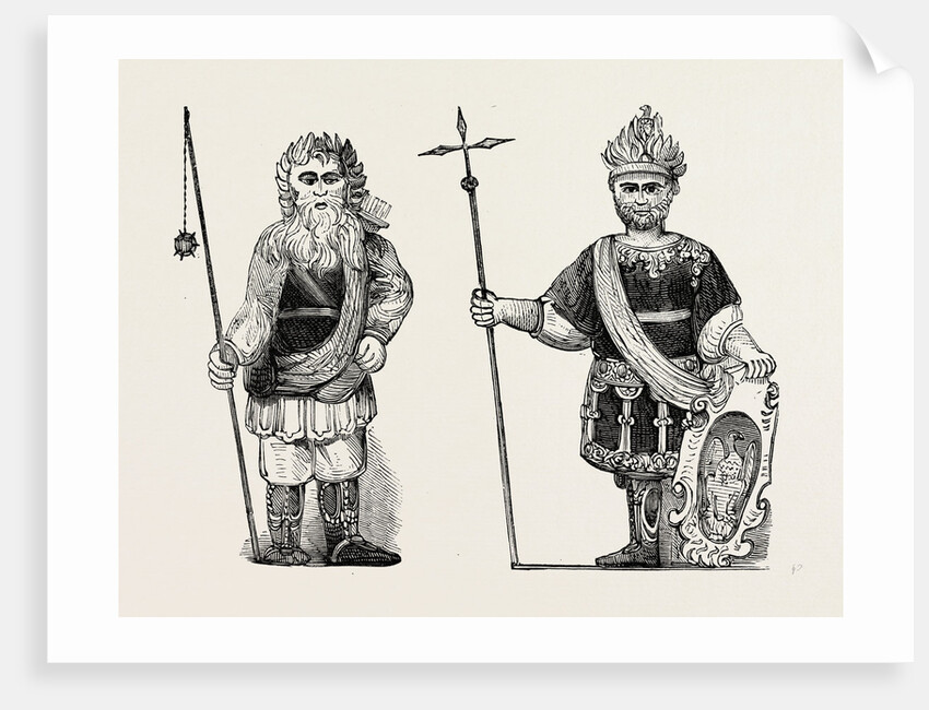 Figures of Gog and Magog Set Up in Guildhall after the Fire London by Anonymous