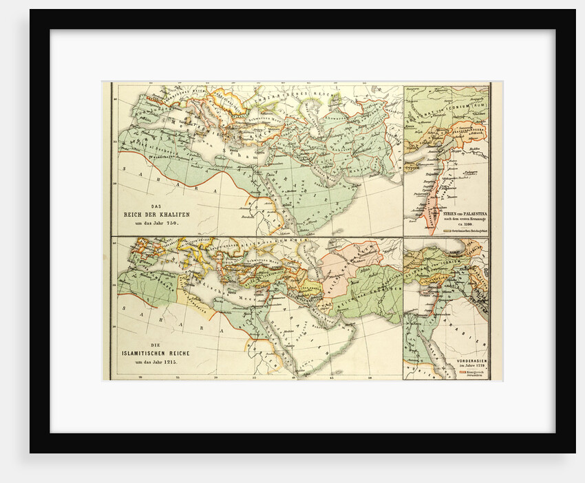 Map of the Umayyad Caliphate Empire in 750 and the Islamic Empire in 1215 by Anonymous