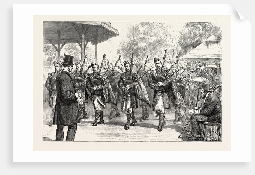 The Military Exhibition: The Pipers of the Argyle and Sutherland Highlanders Parading the Grounds by Anonymous