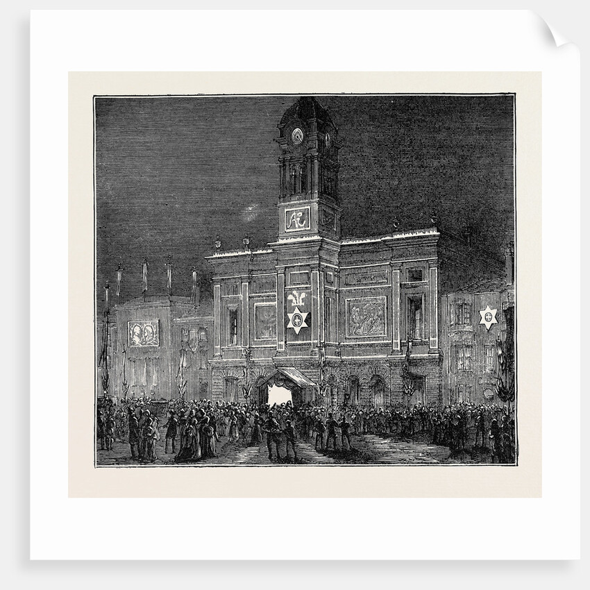 The Prince and Princess of Wales at Derby: The Town Hall Illuminated by Anonymous