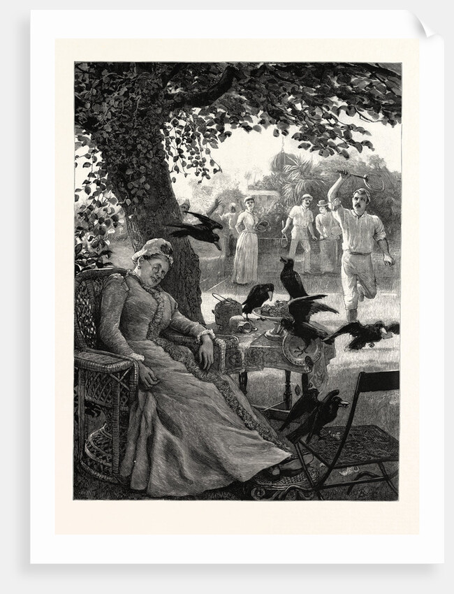 Unwelcome Visitors: Crows at a Tennis Party in India by Anonymous