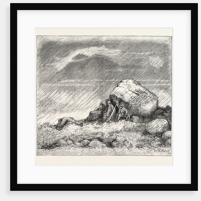 Deer Stalking in the Forest of the Black Mount, Argyllshire: Waiting in the Mist and Rain for the Stag to Rise, When Suddenly the Wind Changes and He Bolts by Anonymous