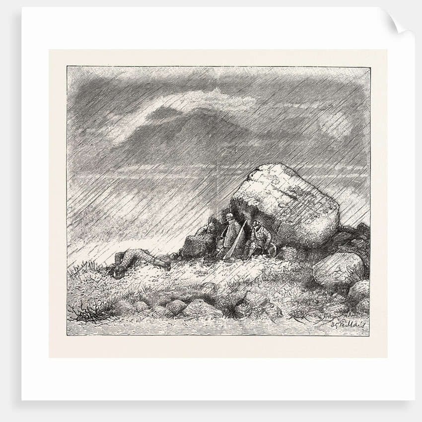 Deer Stalking in the Forest of the Black Mount, Argyllshire: Waiting in the Mist and Rain for the Stag to Rise, When Suddenly the Wind Changes and He Bolts by Anonymous