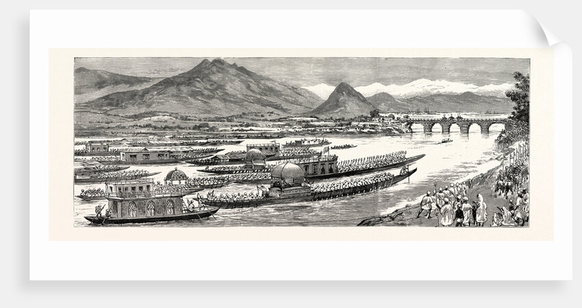 The Viceroy's Tour in Kashmir, the Procession of Boats with His Excellency Nearing the Sumbul Bridge on the Way to Srinagar by Anonymous