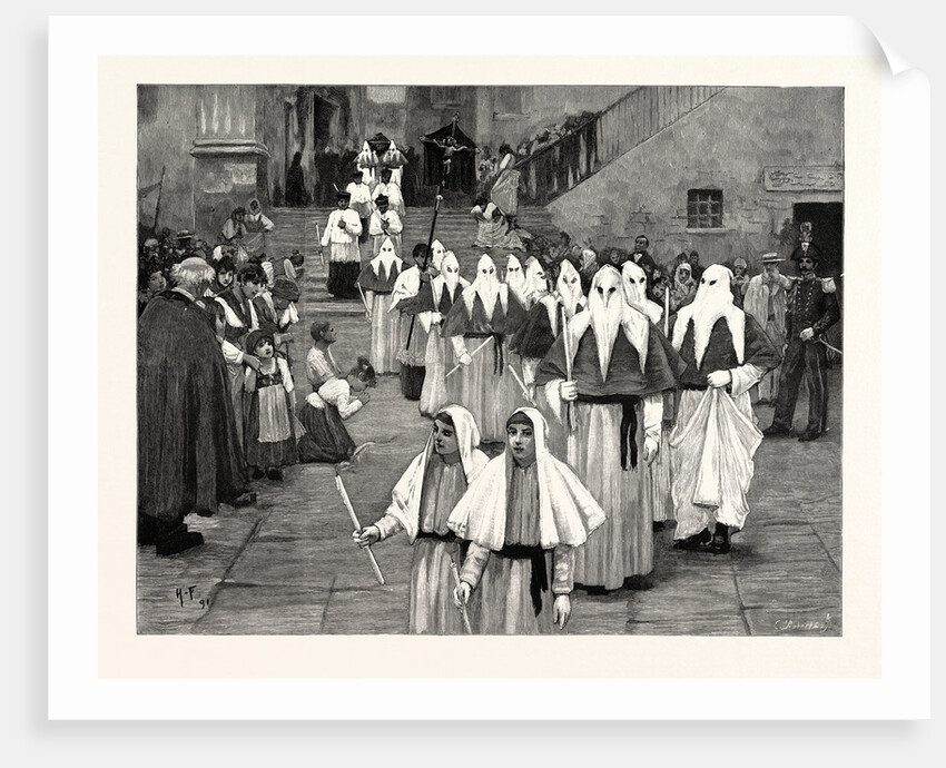 A Funeral in the Island of Capri, Southern Italy: Most of the People Belong to the Society of the Misericordia or I Fratelli, by Whom Funerals Are Invariably Conducted by Anonymous