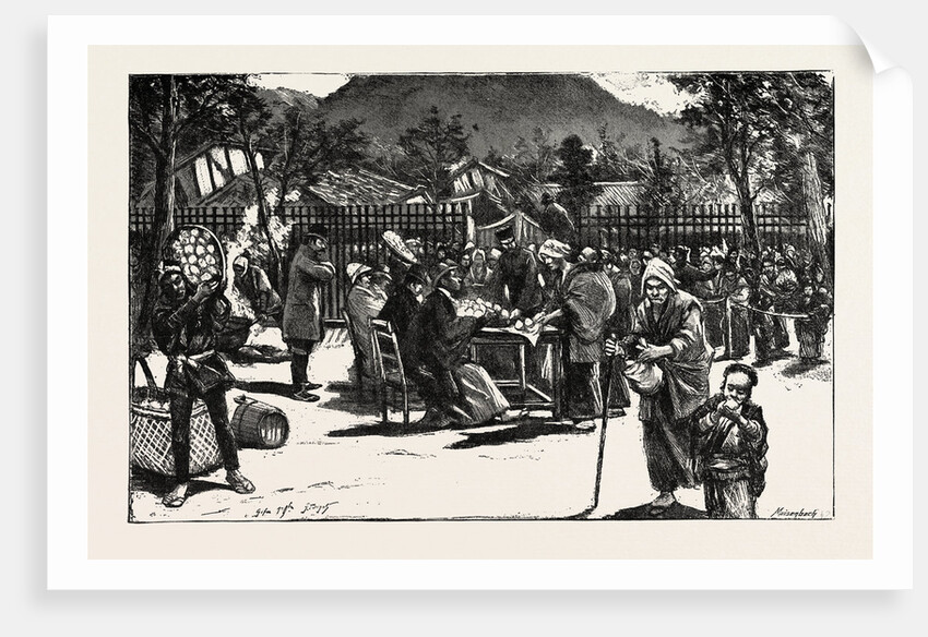 The Great Earthquake in Japan, Views at the Scenes of the Disaster: Distributing Provisions to the Surviving Sufferers at Gifu by Anonymous