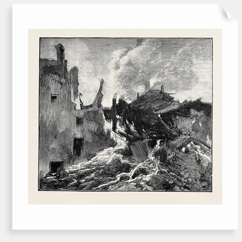 The Eruption of Mount Vesuvius: House at St. Sebastiano Overwhelmed and Burnt by Lava by Anonymous