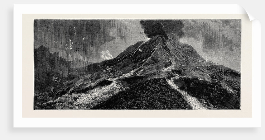 The Eruption of Mount Vesuvius: Sketch from the Top of the Observatory, Showing Crater and the Two Courses Taken by the Lava by Anonymous