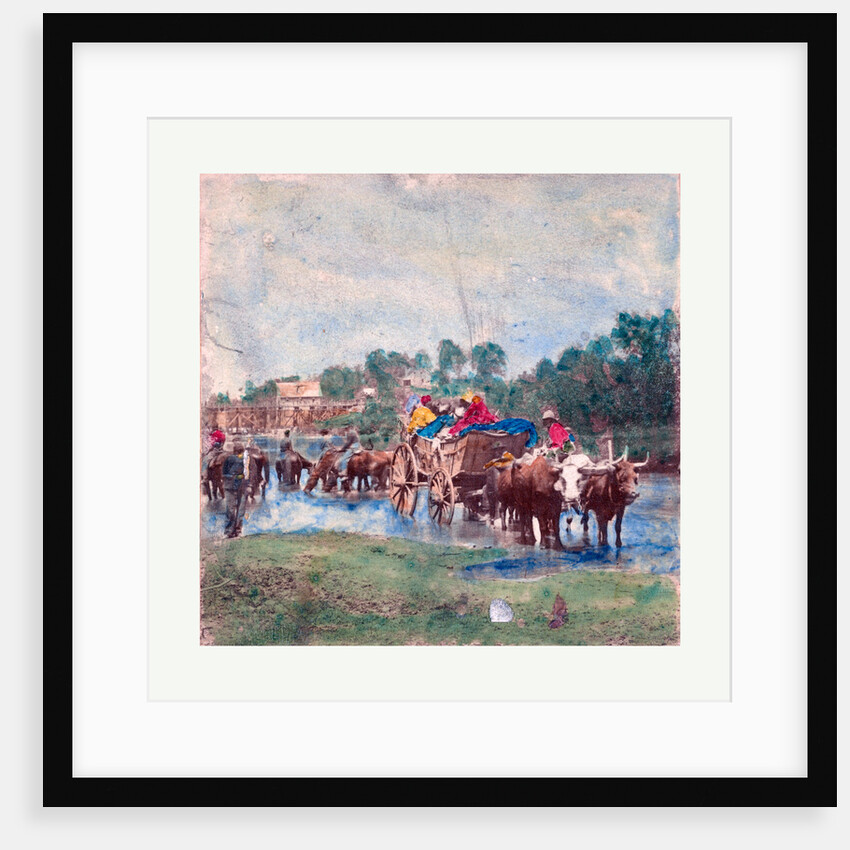 American Civil War: Fugitive Negroes Fording Rappahannock, a Group of Union Soldiers Crossing the Rappahannock River on Horses Alongside a Wagon Carrying Slaves by Anonymous