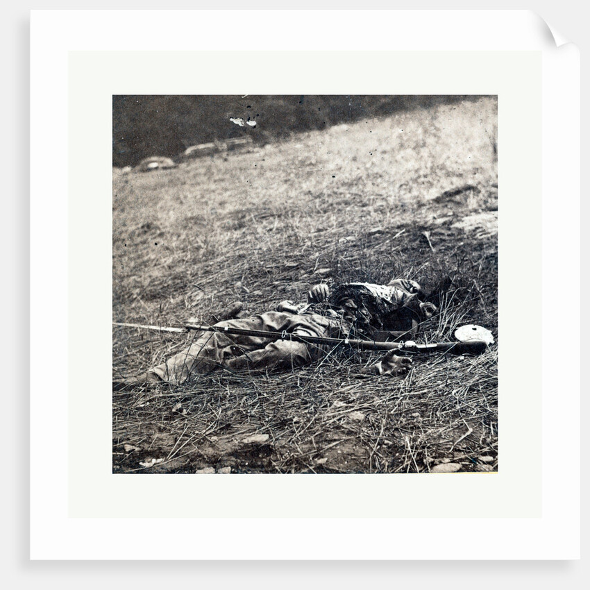 American Civil War: War Effect of a Shell on a Confederate Soldier at Battle of Gettysburg, Emains of a Dead Soldier on the Battlefield by Anonymous