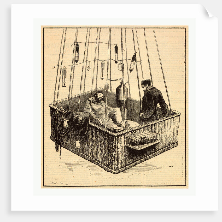 View of Journalist Joseph Crocé-Spinelli, Naval Officer Henri Sivel, and Gaston Tissandier in the Basket of the Balloon, Zénith, after Losing Consciousness Due to Lack of Oxygen after Reaching an Altitude of Nearly 28,000 Ft., Near Paris by Anonymous