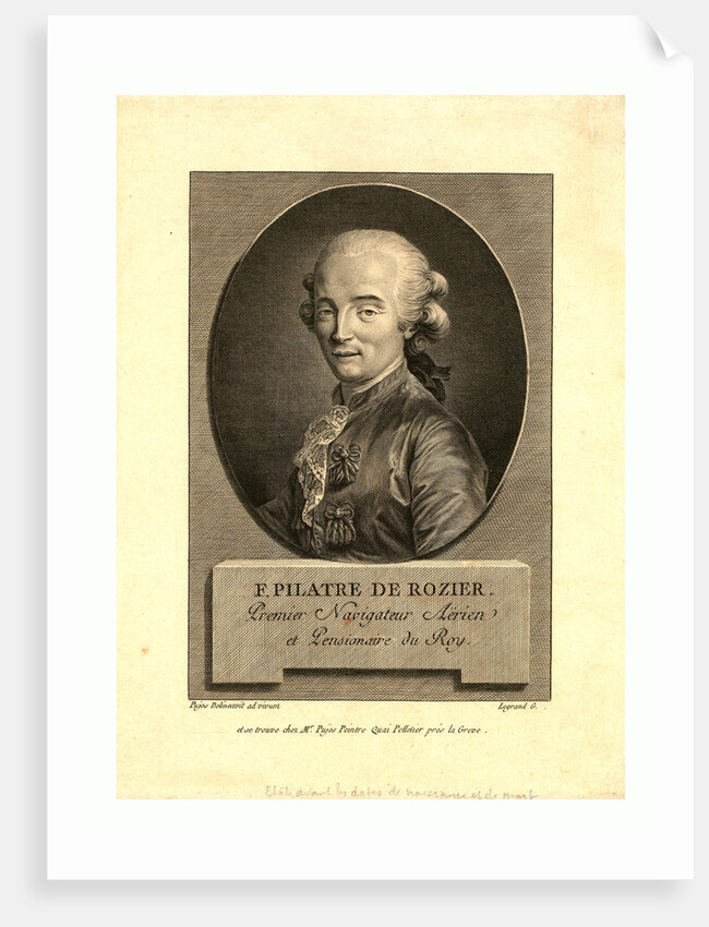 Oval Head-and-Shoulders Portrait of French Balloonist Jean-François Pilâtre De Rozier, Who Took the First Balloon Flight in 1783. by Anonymous