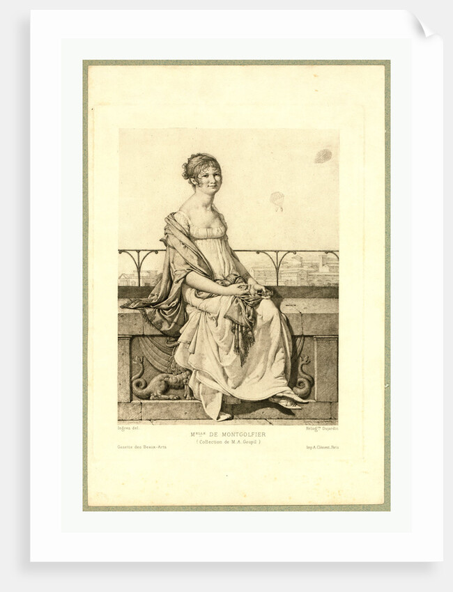 Full-Length Portrait of Adélaide Montgolfier, Seated on a Wall with Balloons in the Background. by Anonymous
