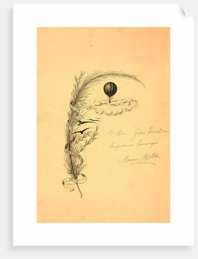 Stationery Illustrated with a Stalk of Wheat Wrapped in a Banner Marked Quo Non Ascendamus 1879 and a Balloon Flying above Clouds and Birds, 1879 by Anonymous