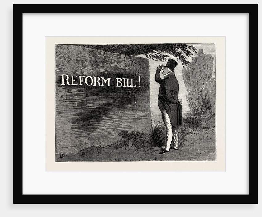 Parliamentary Elections and Electioneering in the Old Days: J. Doyle: the Handwriting on the Wall, May 26, 1831 King (William IV.) Loq.—Reform Bill? Can that Mean Me? by Anonymous