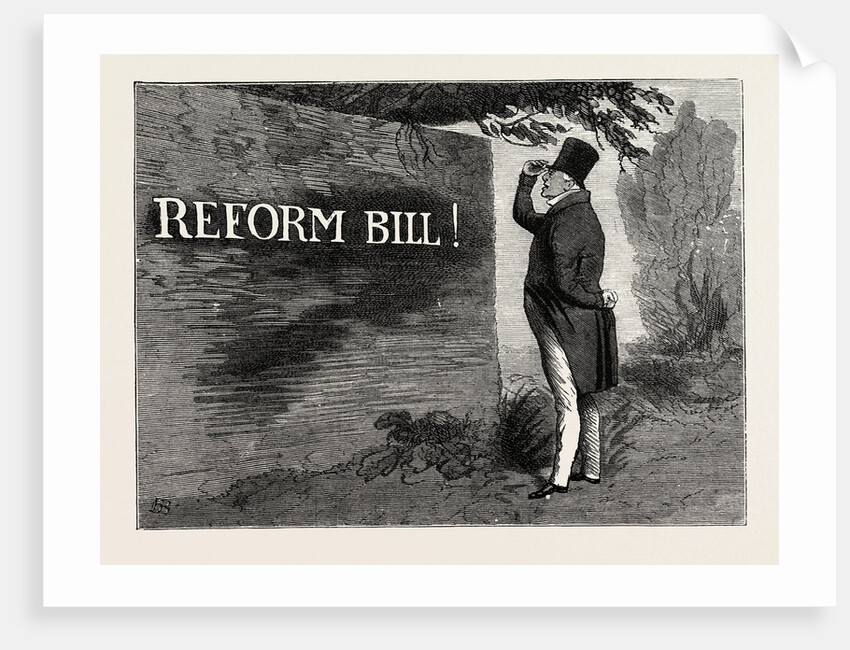 Parliamentary Elections and Electioneering in the Old Days: J. Doyle: the Handwriting on the Wall, May 26, 1831 King (William IV.) Loq.—Reform Bill? Can that Mean Me? by Anonymous