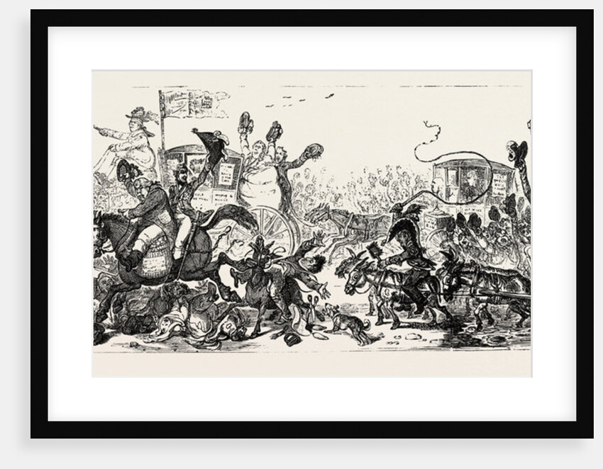 J. Gillray: Posting to the Election, a Scene on the Road to Brentford, November 1806. Candidates: Mellish, Byng, and Burdett by Anonymous