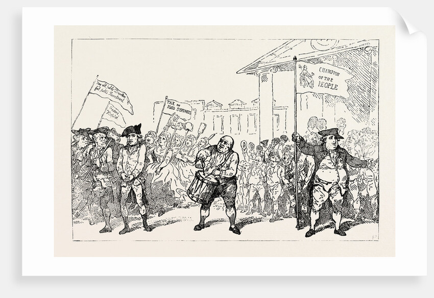 T. Rowlandson: The Westminster Deserter Drummed Out of the Regiment, Defeat of Sir Cecil Wray. Hustings, Covent Garden, Westminster Election, 1784 by Anonymous