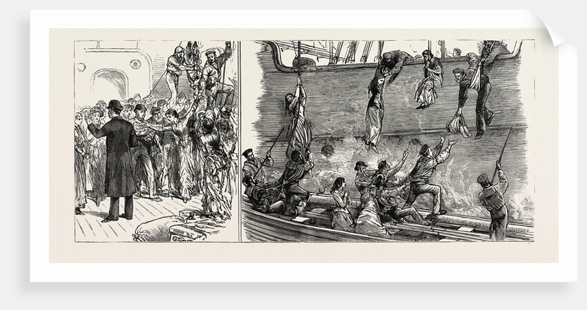 The Wreck of the Hanoverian at Portugal Cove, Trepassey Bay, Newfoundland: Professor Bell Trying to Pacify the Passengers; Blue-Jackets Saving Women and Children by Anonymous