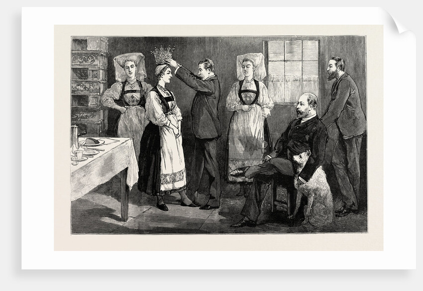 The Prince of Wales in Norway: Trying a Bridal Crown on the Head of a Waiting-Maid at Vossevangen by Anonymous