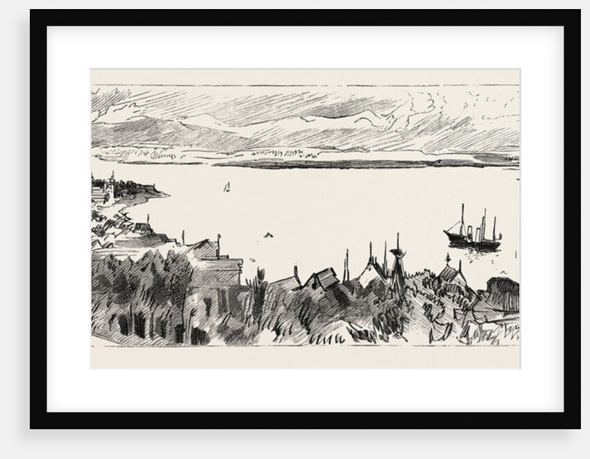 The Prince of Wales in Norway: View of Molde with the Osborne and Sunbeam at Anchor. by Anonymous