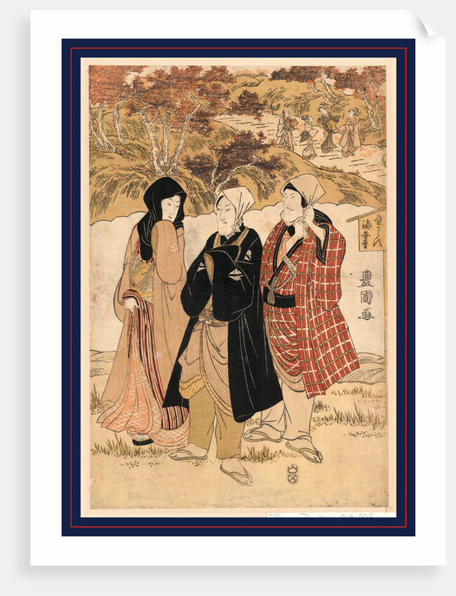 San Yakusha Kaian-Ji No Momijigari, Three Actors Gathering Maple Leaves at Kaian Temple by Anonymous