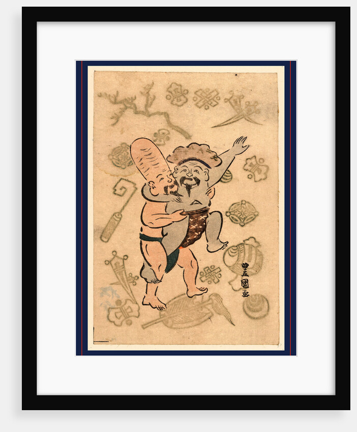 Daikoku to Fukurokuju No Sumo, Sumo Match Between Daikoku and Fukurokuju. 1831 by Anonymous