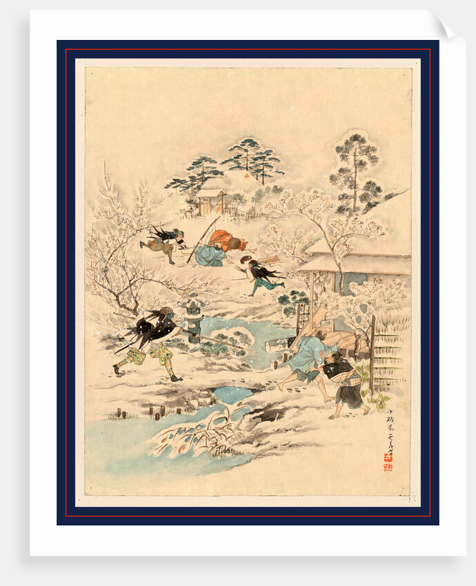 Scene During the Attack on Kira Yoshinaka's Home by the 47 Ronin with the Samurai Chasing Kira's Guards and Searching the Grounds. by Anonymous