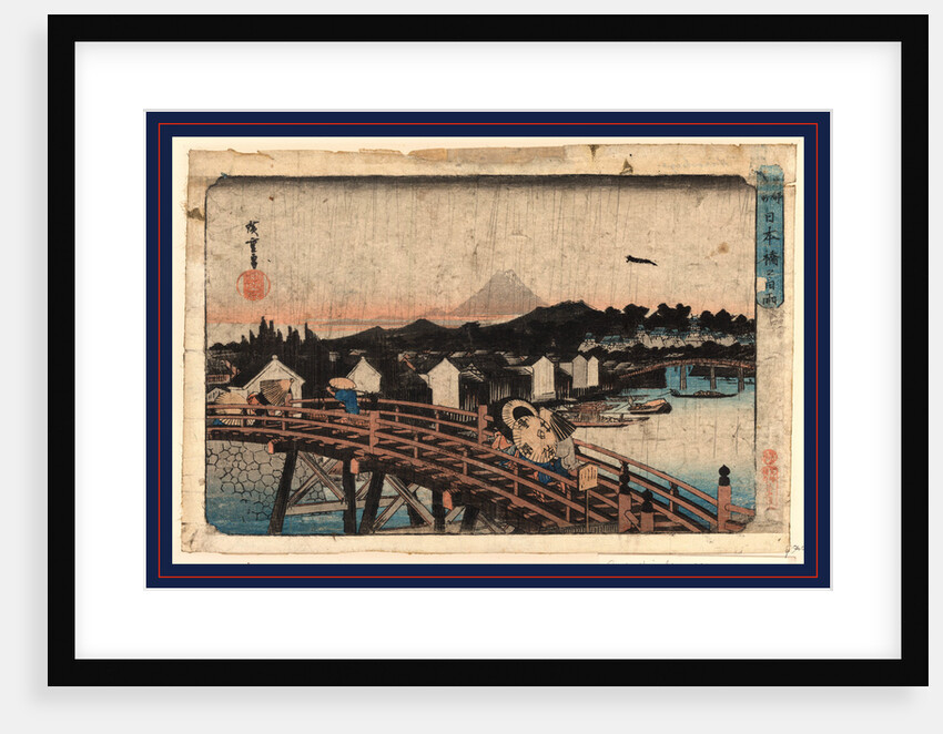 Pedestrians Crossing the Nihon Bridge Over the Nihonbashi River During a Rain Storm by Anonymous