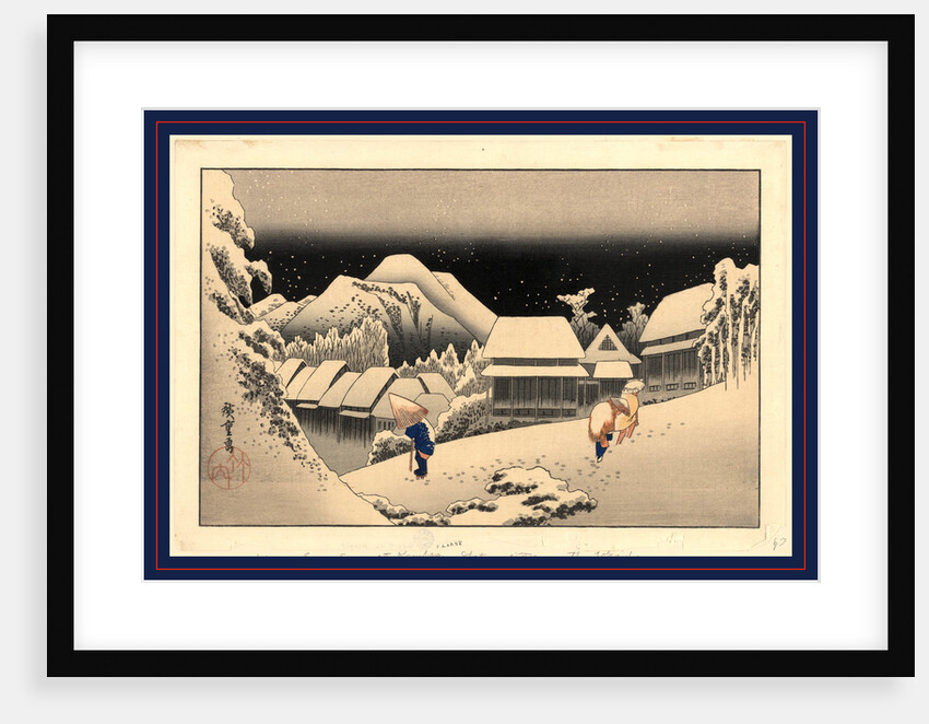 Travelers Walking in the Snow at Night at the Kanbara Station on the Tokaido Road by Anonymous