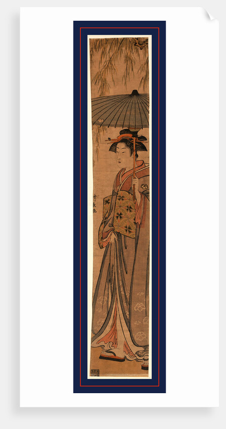 Full-Length Portrait of a Woman Holding a Parasol, Standing Beneath a Willow Tree. by Anonymous