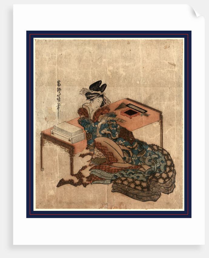 Tanzaku o motsu yujo, Courtesan holding a poem card (Tanzaku) by Katsushika Hokumei