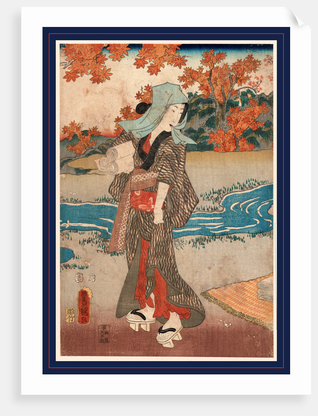 Momiji to onna, A woman beneath maple leaves by Utagawa Toyokuni
