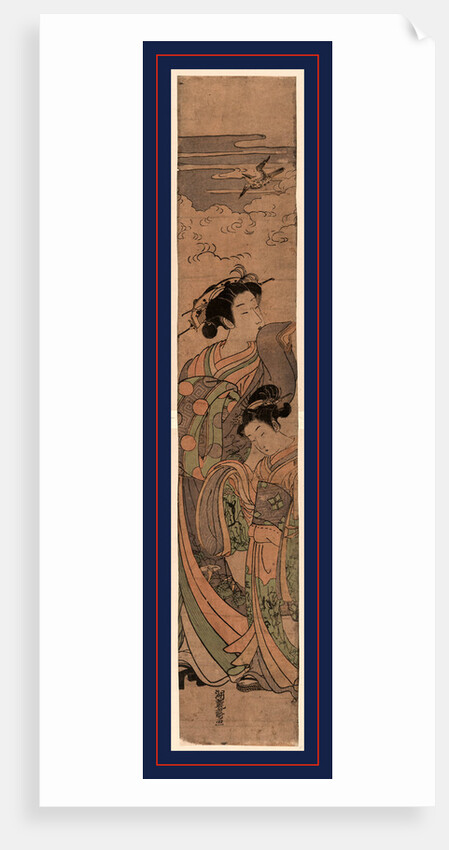 Courtesan and Her Attendant or an Apprentice Listening to the Song of a Lark that is Flying above Them. by Anonymous