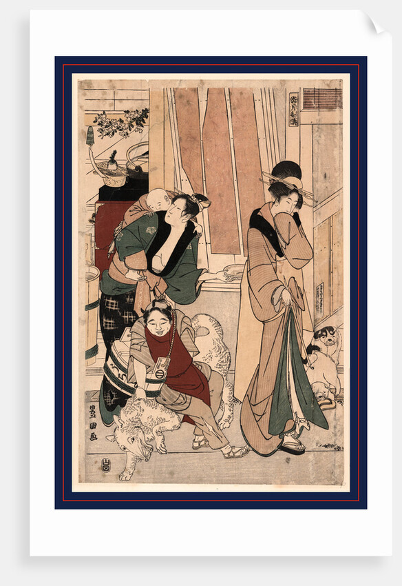 Domestic Scene with a Woman Carrying a Young Child on Her Back by Anonymous