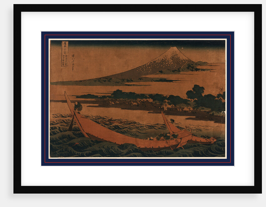 Men on a Large Boat on Tago Bay at the Ejiri Station on the Tokaido Road, with View of Mount Fuji in the Distance by Anonymous