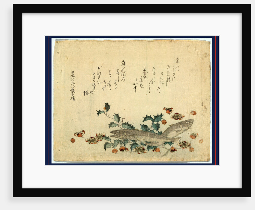 Two Fish and Plums on Holly Branches by Anonymous