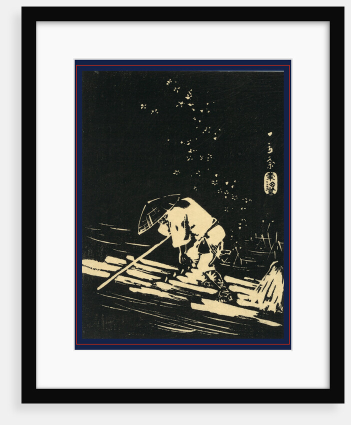 Flower Petals Falling on a Log Raft and the Man Driving the Raft by Anonymous